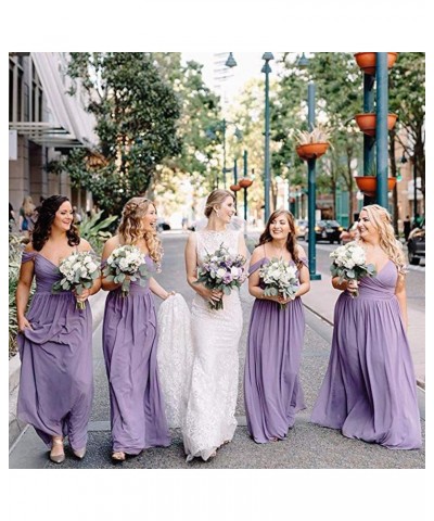 Women's A-Line Pleated Cold-Shoulder Chiffon Long Bridesmaid Dress Royal Blue $32.48 Dresses