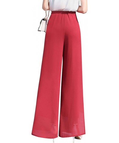 Womens Chiffon High Waist Palazzo Dressy Pants Flare Elastic Waist Culottes Trousers Pant Suits Self Tie Red Split $20.90 Pants