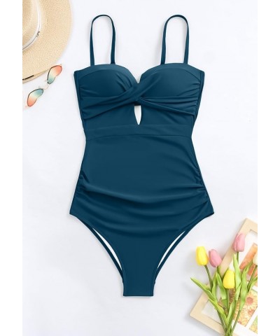 Women's Push Up Wrap Tummy Control One Piece Swimsuit Bandeau Bathing Suits Slimming Twist Swimwear Peacock Blue $22.13 Swims...