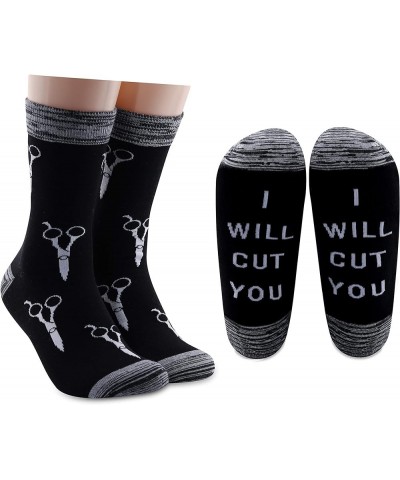 Funny Hairdresser Gift Hair Stylist Socks I Will Cut You Cotton Socks Cosmetology Graduation Gift 2 Pairs/Set - Mid Calf - 1 ...