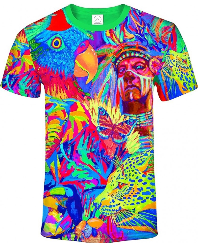 Ultraviolet Fluorescent Handmade Art Neon Blacklight Reactive Print T-Shirt Leopard Africa $16.17 T-Shirts