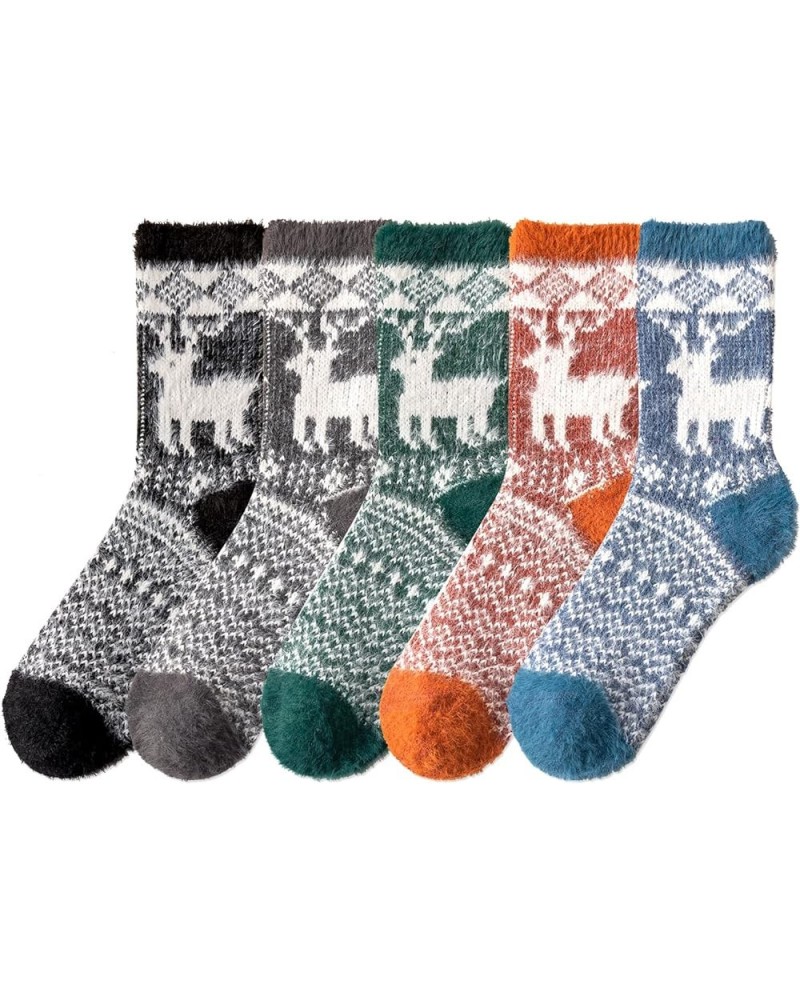 5 Pairs Womens Pretty Vintage Wool Socks Unique Print Design Soft Cozy Warm Crew Socks Christmas Gift Fuzzy Deer - 5 Pairs $1...