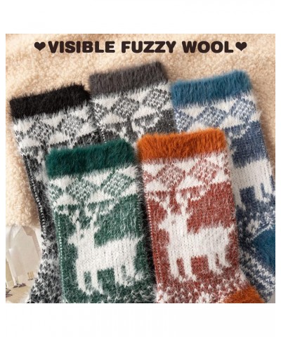 5 Pairs Womens Pretty Vintage Wool Socks Unique Print Design Soft Cozy Warm Crew Socks Christmas Gift Fuzzy Deer - 5 Pairs $1...