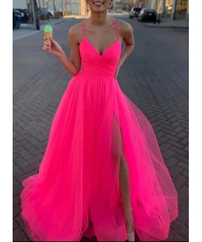 Women's Tulle Bridesmaid Dress Long V Neck A Line Formal Evening Gown with Slit Ball Gown RPM219 Purple $39.95 Dresses