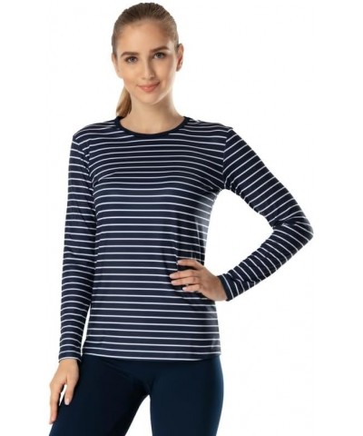 Womens Thermal Tops Crew Neck Fleece Lined Shirt Long Sleeve Base Layer Undershirt Striped Blue $11.00 Underwear