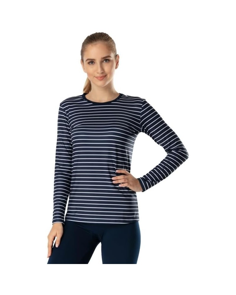 Womens Thermal Tops Crew Neck Fleece Lined Shirt Long Sleeve Base Layer Undershirt Striped Blue $11.00 Underwear