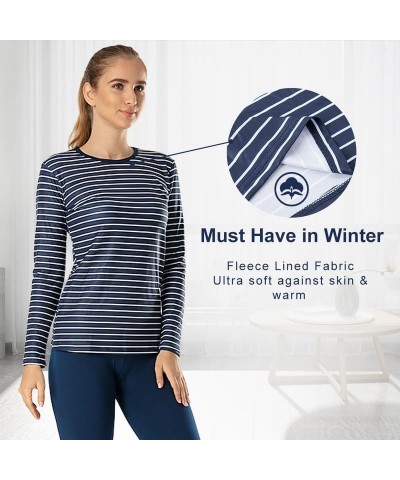 Womens Thermal Tops Crew Neck Fleece Lined Shirt Long Sleeve Base Layer Undershirt Striped Blue $11.00 Underwear