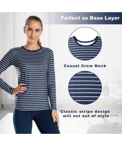 Womens Thermal Tops Crew Neck Fleece Lined Shirt Long Sleeve Base Layer Undershirt Striped Blue $11.00 Underwear