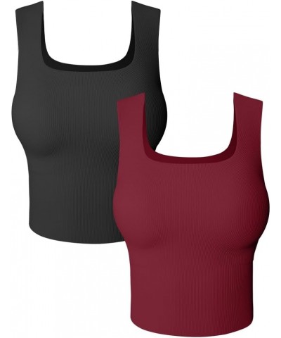 Women's 2 Piece Tanks Camis Ribbed Sleeveless Workout Going Out Basic Crop Tops Black Winered $16.42 Tanks