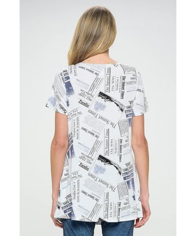 Women's Casual Tunic Top - Short Sleeve Round Neck Print and Solid Soft T Shirt with Pockets W383 White $25.50 Tops