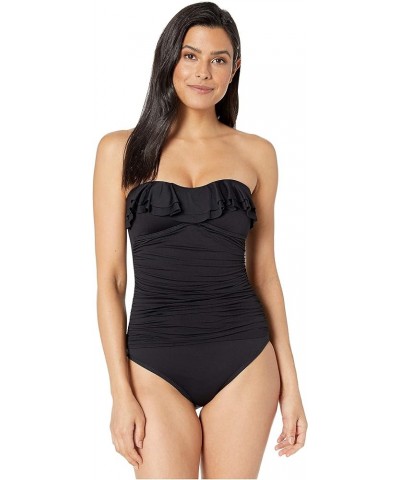 Women's Standard Island Goddess Ruffle Bandeau Mio One Piece Swimsuit Black $26.81 Swimsuits