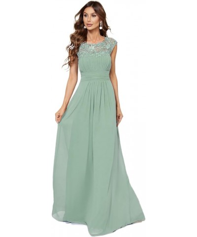 Women's Cap Sleeve Ruched Lace Round Neck Chiffon Formal Evening Gowns 09993-US Mint Green1 $36.07 Dresses