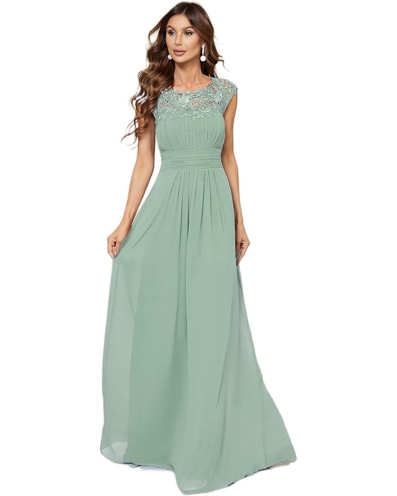 Women's Cap Sleeve Ruched Lace Round Neck Chiffon Formal Evening Gowns 09993-US Mint Green1 $36.07 Dresses