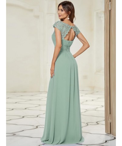 Women's Cap Sleeve Ruched Lace Round Neck Chiffon Formal Evening Gowns 09993-US Mint Green1 $36.07 Dresses