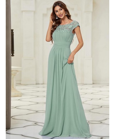 Women's Cap Sleeve Ruched Lace Round Neck Chiffon Formal Evening Gowns 09993-US Mint Green1 $36.07 Dresses