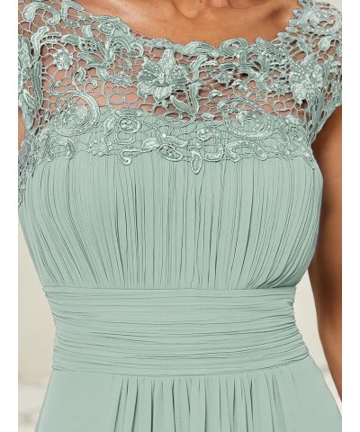 Women's Cap Sleeve Ruched Lace Round Neck Chiffon Formal Evening Gowns 09993-US Mint Green1 $36.07 Dresses