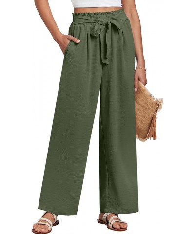 Women Wide Leg Palazzo Pants High Waist Tie Knot Lightweight Dressy Boho Lounge Pants Trousers Olive $18.19 Pants