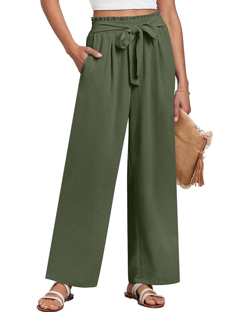 Women Wide Leg Palazzo Pants High Waist Tie Knot Lightweight Dressy Boho Lounge Pants Trousers Olive $18.19 Pants