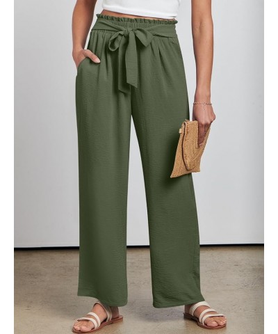 Women Wide Leg Palazzo Pants High Waist Tie Knot Lightweight Dressy Boho Lounge Pants Trousers Olive $18.19 Pants