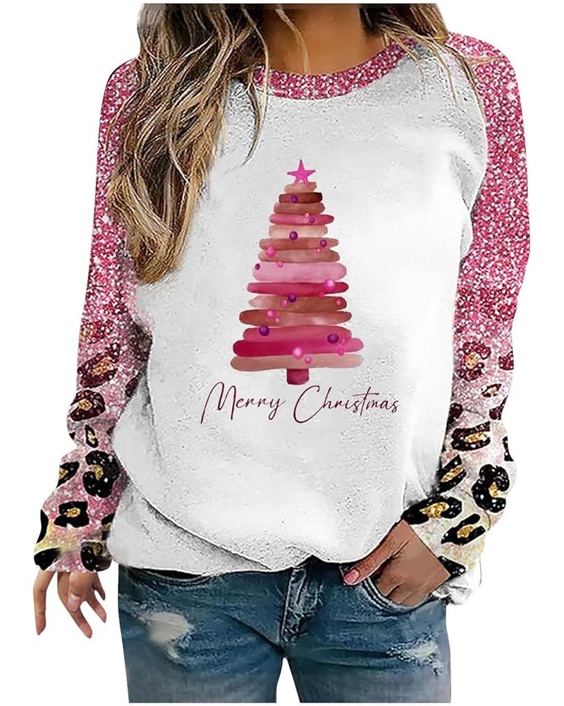 Women Christmas Sweatshirt Graphic Long Sleeve Shirts Pullover Crewneck Cute Sweater 2023 Funny Holiday Clothes J01-pink $10....