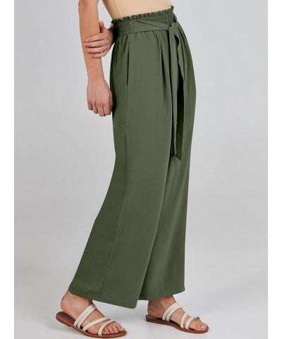 Women Wide Leg Palazzo Pants High Waist Tie Knot Lightweight Dressy Boho Lounge Pants Trousers Olive $18.19 Pants