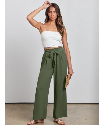 Women Wide Leg Palazzo Pants High Waist Tie Knot Lightweight Dressy Boho Lounge Pants Trousers Olive $18.19 Pants