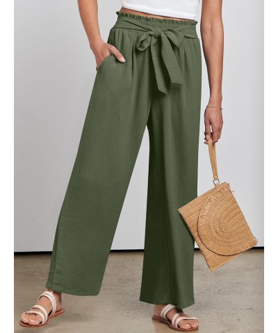 Women Wide Leg Palazzo Pants High Waist Tie Knot Lightweight Dressy Boho Lounge Pants Trousers Olive $18.19 Pants