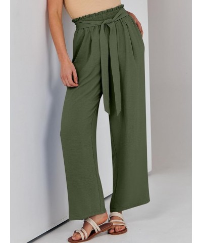 Women Wide Leg Palazzo Pants High Waist Tie Knot Lightweight Dressy Boho Lounge Pants Trousers Olive $18.19 Pants