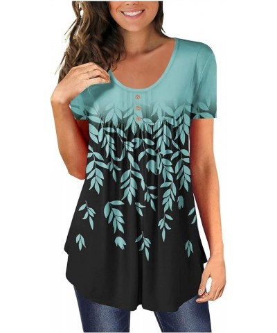 Womens Tops Hide Belly Tunic 2024 Summer Short Sleeve T Shirts Cute Flowy Henley Tshirt Casual Dressy Blouses D-blue $3.91 Tops