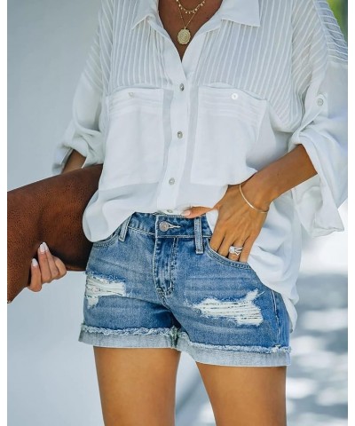 Womens Casual Stretch Denim Jean Shorts with Button Pockets for Summer 01 Light Blue $15.17 Shorts