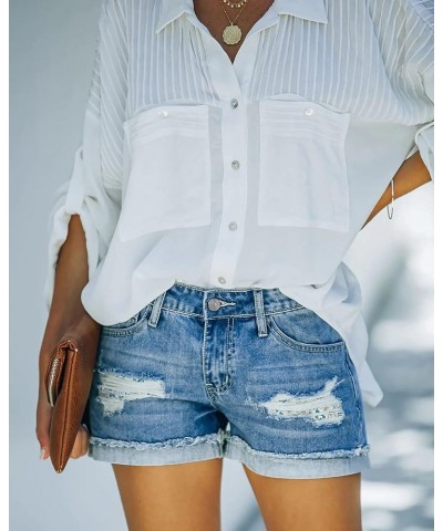 Womens Casual Stretch Denim Jean Shorts with Button Pockets for Summer 01 Light Blue $15.17 Shorts