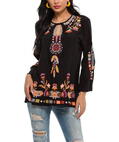 Women's Embroidered Tops Mexican Shirt V Neck Summer Casual Tops Peasant Tunic Loose Blouse 194-black $24.20 Blouses