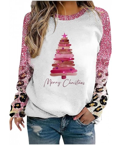 Women Christmas Sweatshirt Graphic Long Sleeve Shirts Pullover Crewneck Cute Sweater 2023 Funny Holiday Clothes J01-pink $10....