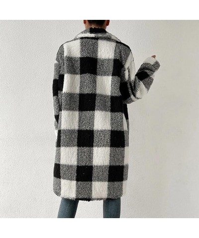 Women's Long Fuzzy Fleece Plaid Sherpa Shacket Jacket Black $34.44 Jackets