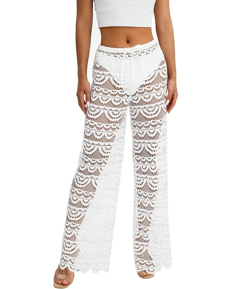 Women's Lace See Through Flare Pants Print Sheer Mesh High Waist Skinny Bell-Bottom Leggings Sexy Cutout Pants B Cutout Draws...