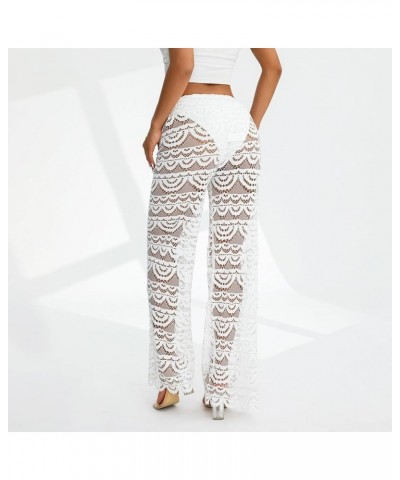 Women's Lace See Through Flare Pants Print Sheer Mesh High Waist Skinny Bell-Bottom Leggings Sexy Cutout Pants B Cutout Draws...