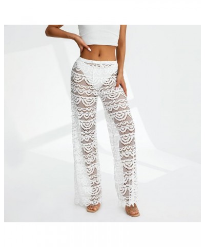 Women's Lace See Through Flare Pants Print Sheer Mesh High Waist Skinny Bell-Bottom Leggings Sexy Cutout Pants B Cutout Draws...