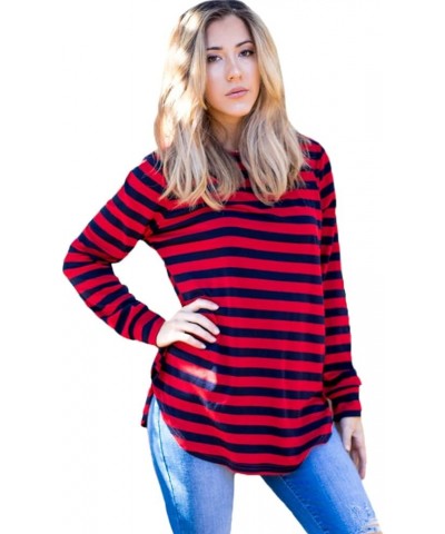 Women's Long Sleeve Casual Loose Sweater Outerwear Red/Navy $13.34 Sweaters