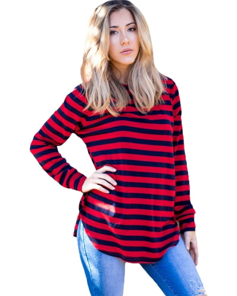 Women's Long Sleeve Casual Loose Sweater Outerwear Red/Navy $13.34 Sweaters