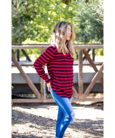 Women's Long Sleeve Casual Loose Sweater Outerwear Red/Navy $13.34 Sweaters