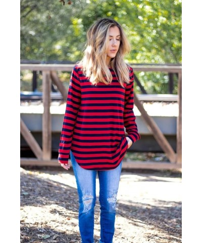 Women's Long Sleeve Casual Loose Sweater Outerwear Red/Navy $13.34 Sweaters