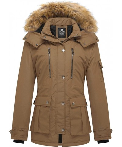 Women's Quilted Winter Coat Warm Puffer Jacket Thicken Parka with Removable Hood Khaki $38.24 Jackets