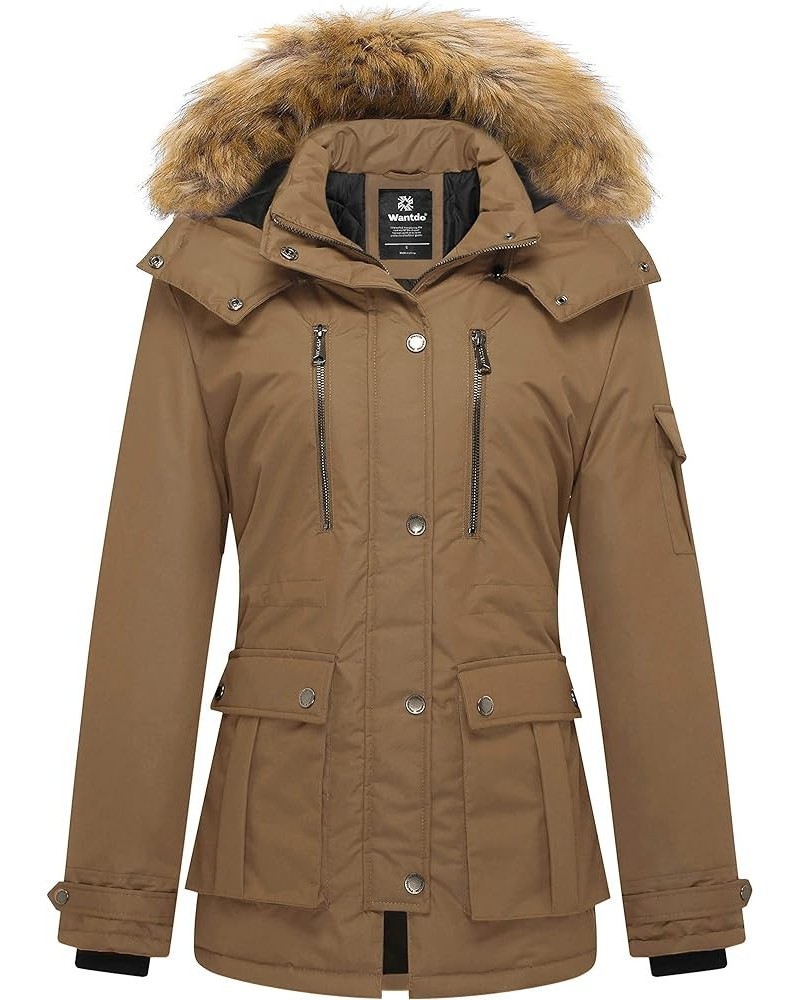 Women's Quilted Winter Coat Warm Puffer Jacket Thicken Parka with Removable Hood Khaki $38.24 Jackets