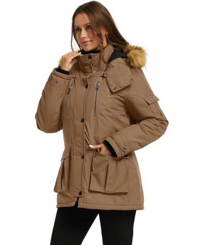 Women's Quilted Winter Coat Warm Puffer Jacket Thicken Parka with Removable Hood Khaki $38.24 Jackets