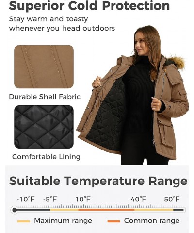 Women's Quilted Winter Coat Warm Puffer Jacket Thicken Parka with Removable Hood Khaki $38.24 Jackets