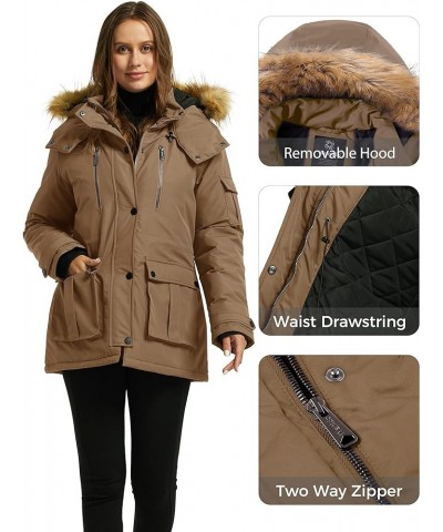 Women's Quilted Winter Coat Warm Puffer Jacket Thicken Parka with Removable Hood Khaki $38.24 Jackets