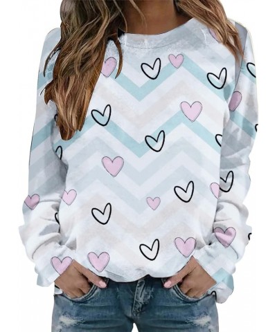 Womens Valentine Day Print Sweatshirt Round Neck Fit Pullover Tops Casual Active Hoodie Long Sleeve Heart Blouse A25-sky Blue...