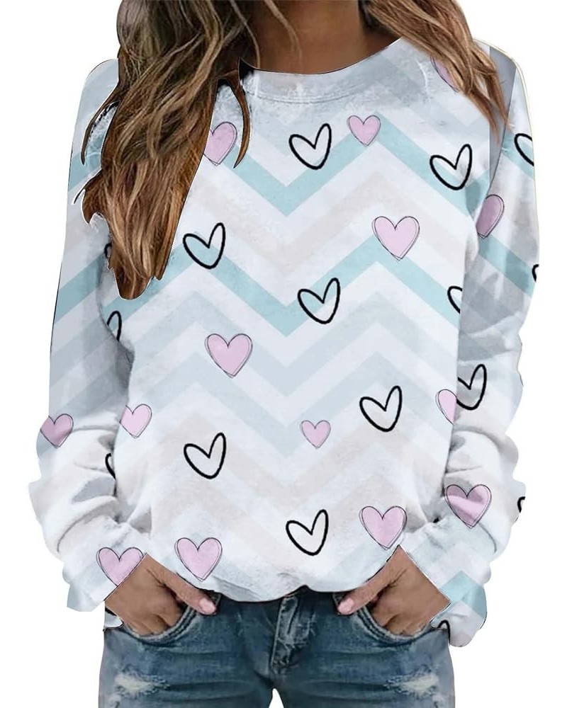 Womens Valentine Day Print Sweatshirt Round Neck Fit Pullover Tops Casual Active Hoodie Long Sleeve Heart Blouse A25-sky Blue...