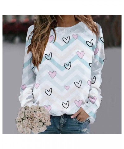 Womens Valentine Day Print Sweatshirt Round Neck Fit Pullover Tops Casual Active Hoodie Long Sleeve Heart Blouse A25-sky Blue...