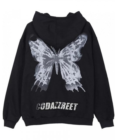 Women Zip Up Hoodies Casual Long Sleeve Solid Color Loose Fit Hooded Sweatshirt Jacket Coat Top Streetwear White Butterfly+bl...